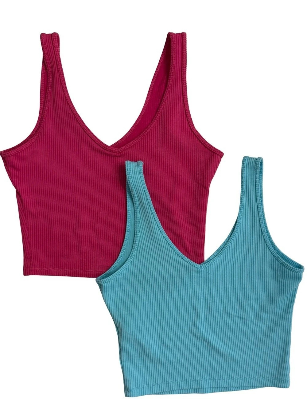 Hollister Must-Have Collection Ribbed V-Neck Tank Top Set Pink & Blue Size Small
